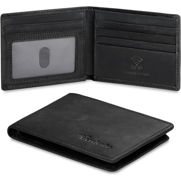 Wallet for Men Real Leather Black - Picture 1 of 5
